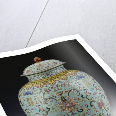 A famille rose turquoise-ground vase and cover by Anonymous