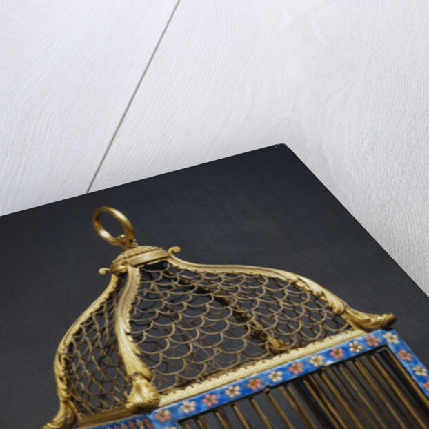 A Directoire ormolu and Chinese porcelain birdcage, the square domed surmounted by a handle by Anonymous