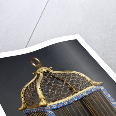 A Directoire ormolu and Chinese porcelain birdcage, the square domed surmounted by a handle by Anonymous