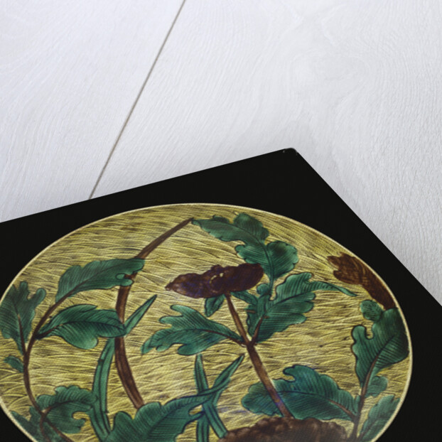 A large Ao-De Ko-Kutani dish depicting a peony by Anonymous