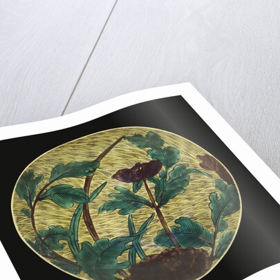 A large Ao-De Ko-Kutani dish depicting a peony by Anonymous