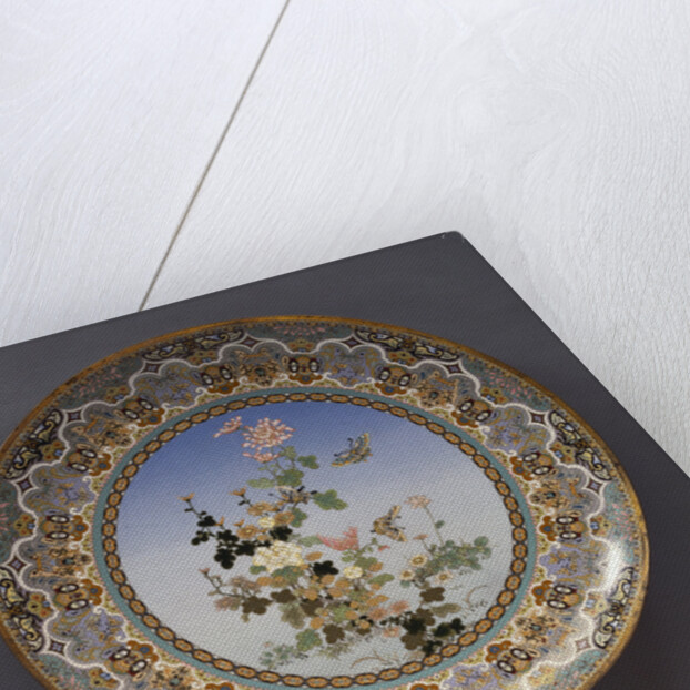 Meiji Period large cloisonne enamel charger with flowers by Anonymous