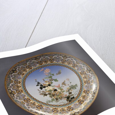 Meiji Period large cloisonne enamel charger with flowers by Anonymous