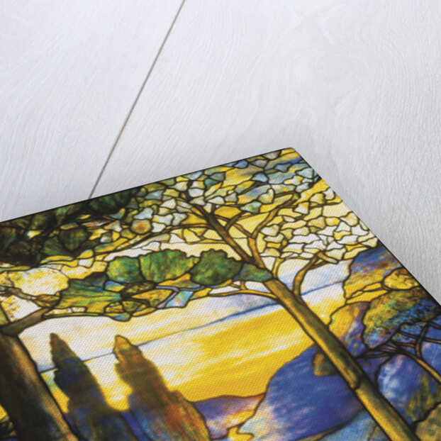 Tiffany Studios leaded glass scenic window by Anonymous