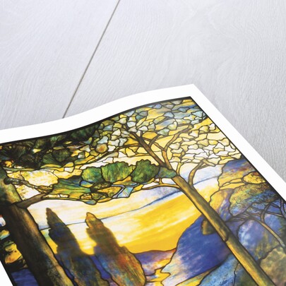 Tiffany Studios leaded glass scenic window by Anonymous
