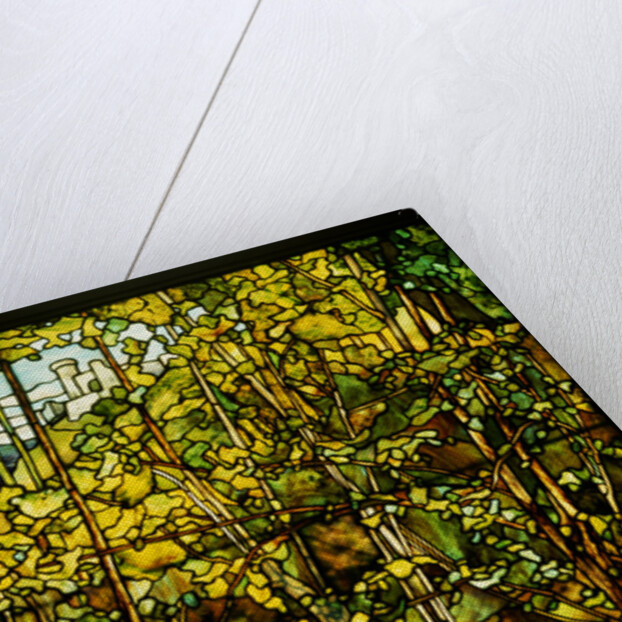 Tiffany Studios leaded glass window of a woodland scene by Anonymous