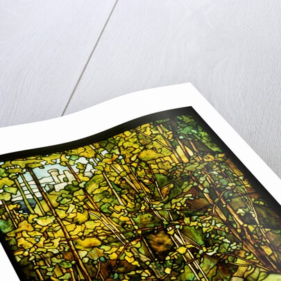 Tiffany Studios leaded glass window of a woodland scene by Anonymous
