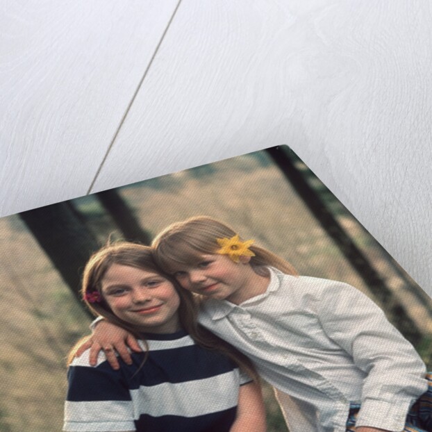 two Young Girls With Flowers In Their Hair Sitting Outside Retro 1970 1970s by Anonymous