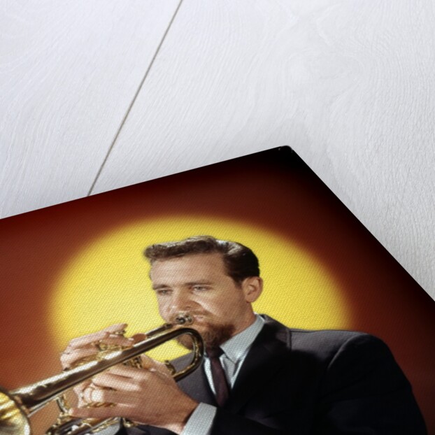 1950s 1960s Bearded Man Playing Trumpet by Anonymous