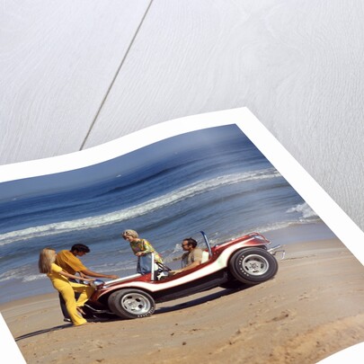 1970 1970s 2 Couples Men Women On Beach With Red White Dune Buggy Leisure Sport Lifestyle Vehicle Fun Summer by Anonymous