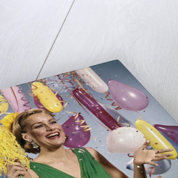 1960 1960s Retro Party New Year Balloons Woman Streamers Dress Happy by Anonymous