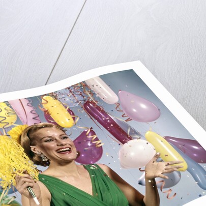 1960 1960s Retro Party New Year Balloons Woman Streamers Dress Happy by Anonymous
