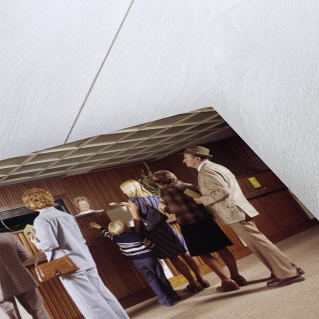 1970s Men Women Children Waiting In A Line In Bank For A Teller by Anonymous