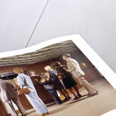 1970s Men Women Children Waiting In A Line In Bank For A Teller by Anonymous