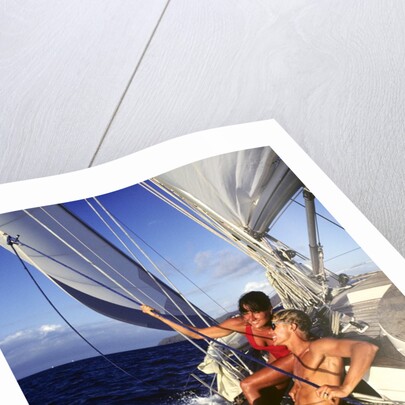 couple Enjoying The Ride On Deck Of Sailboat Heading Toward St. Vincent West Indies by Anonymous
