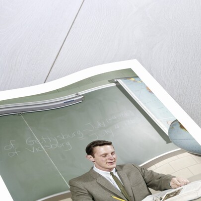 1960s Student Studying Desk Globe Open Book Writing Chalkboard High School by Anonymous