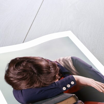 1960s 1970s Female Student Head Down On Pile Of Books Asleep Exhausted by Anonymous