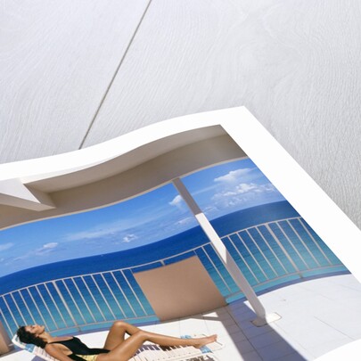 1990s Man And Woman On Sunny Deck Balcony Overlooking The Ocean by Anonymous