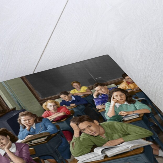 1950s High School Classroom Of Bored Sleepy Students Sitting At Desks by Anonymous