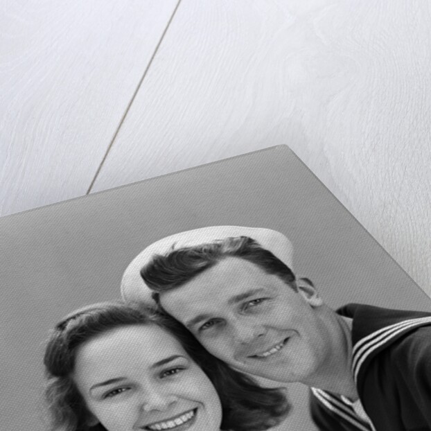 1940s Couple Portrait Navy Man Woman Smile by Anonymous