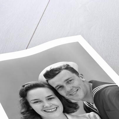 1940s Couple Portrait Navy Man Woman Smile by Anonymous