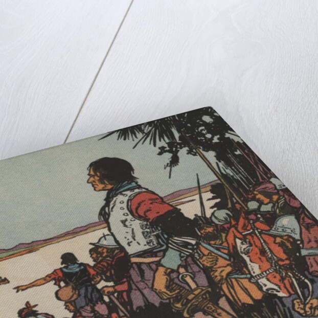 Spanish explorer and conquistador Hernando de Soto standing on shore by Anonymous