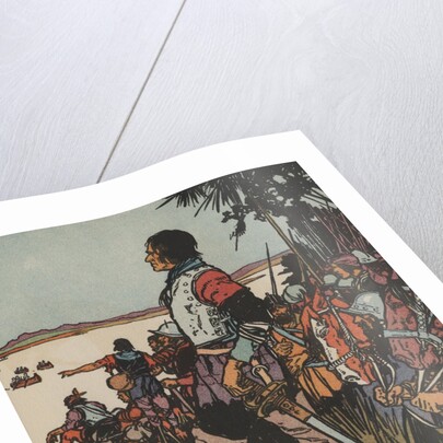 Spanish explorer and conquistador Hernando de Soto standing on shore by Anonymous