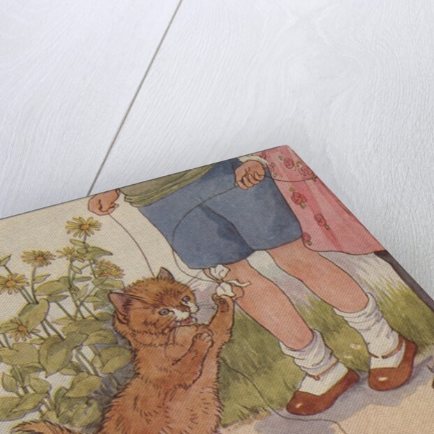 Kitten playing with string by Anonymous