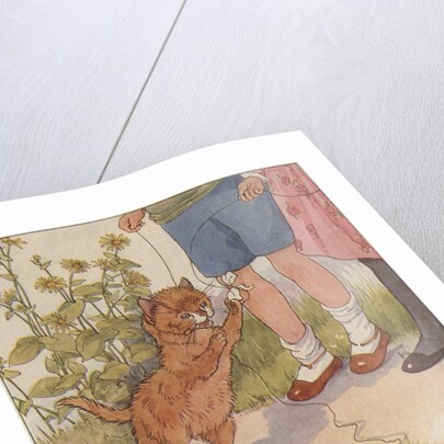 Kitten playing with string by Anonymous