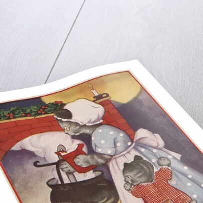 Cat family around the fireplace at Christmas by Anonymous