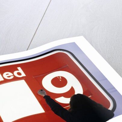 1980s Anonymous Unidentified Person Changing Gasoline Prices Sign by Anonymous