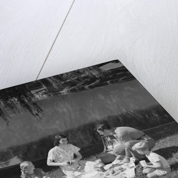 1950s Family Mother Father Son Daughter Picnicking By Lake Outdoor by Anonymous
