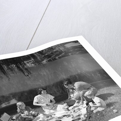 1950s Family Mother Father Son Daughter Picnicking By Lake Outdoor by Anonymous