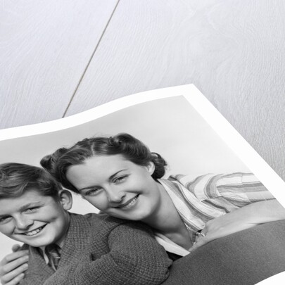 1940s Portrait Woman Mother Hugging Boy Son Smiling Looking At Camera by Anonymous