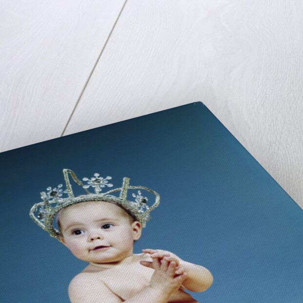 1960s Smiling Baby Wearing Rhinestone Queens Crown Or Princess Tiara by Anonymous