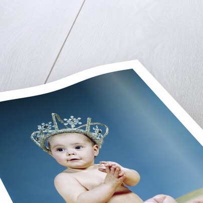 1960s Smiling Baby Wearing Rhinestone Queens Crown Or Princess Tiara by Anonymous