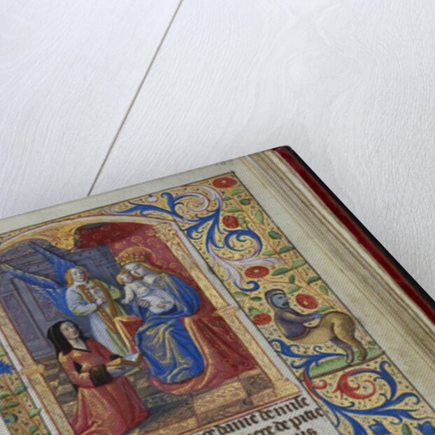 Virgin enthroned holding the child, an angel beside her from a French book of hours by Anonymous