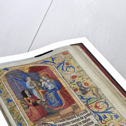 Virgin enthroned holding the child, an angel beside her from a French book of hours by Anonymous