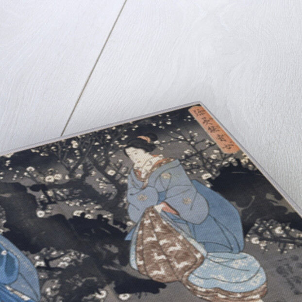 An oban triptych depicting a nocturnal scene with three Bijin by Utagawa Kuniyoshi