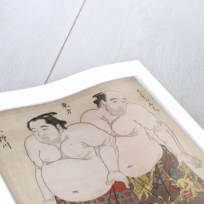 Full-length portraits of wrestlers from the Eastern Group, Uzugafuchi on the right and Onogawa on the left by Katsukawa Shunsho
