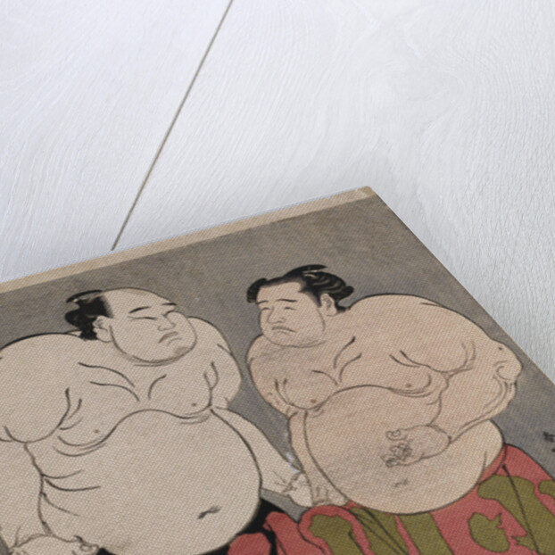 Full-length portraits of the wrestlers Onogawa Kisaburo, on the right and Tanizake Kajinosuke on the left by Katsukawa Shunko