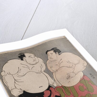 Full-length portraits of the wrestlers Onogawa Kisaburo, on the right and Tanizake Kajinosuke on the left by Katsukawa Shunko