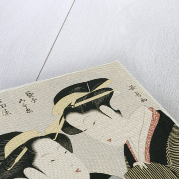 A double half-length portrait of Moto, a maidservant of the Yoshidaya, and the Geisha Mizue by Eishosai Choki
