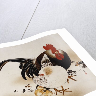 Cockerel, Hen and Chicks by Shibata Zeshin