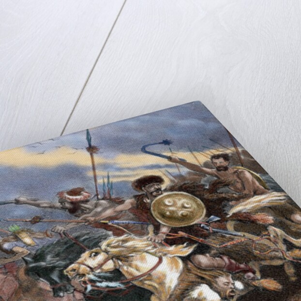 Invasion of the Iberian Peninsula by the Visigoths. Sixth century. Colored engraving. by Anonymous