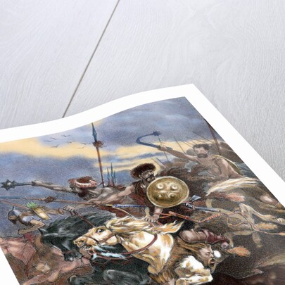 Invasion of the Iberian Peninsula by the Visigoths. Sixth century. Colored engraving. by Anonymous