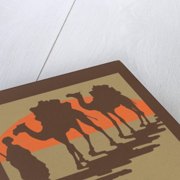 Woodcut of camels and nomad by Anonymous
