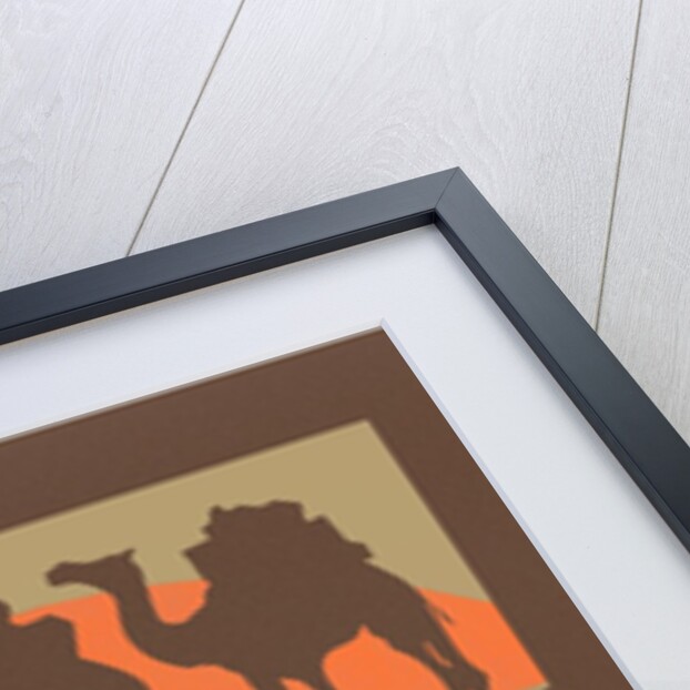 Woodcut of camels and nomad by Anonymous
