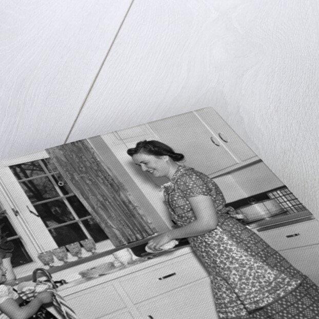 1930s 1940s mother and daughter washing dishes by Anonymous
