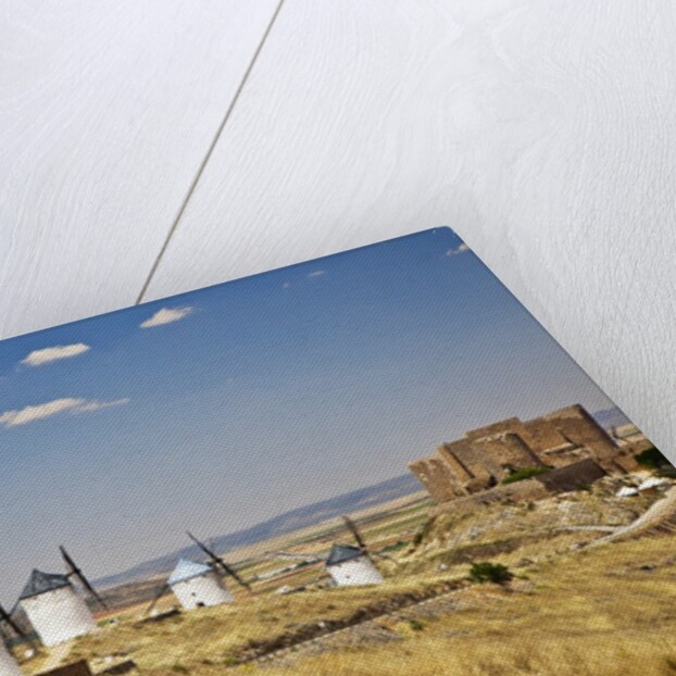 Antique La Mancha windmills and castle in Consuegra, Spain by Anonymous